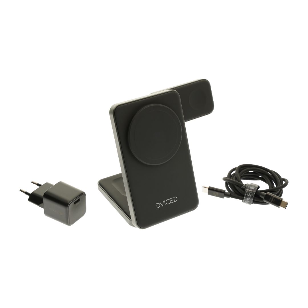 Dviced 3-in-1 foldable magnetic wireless charger stand Black