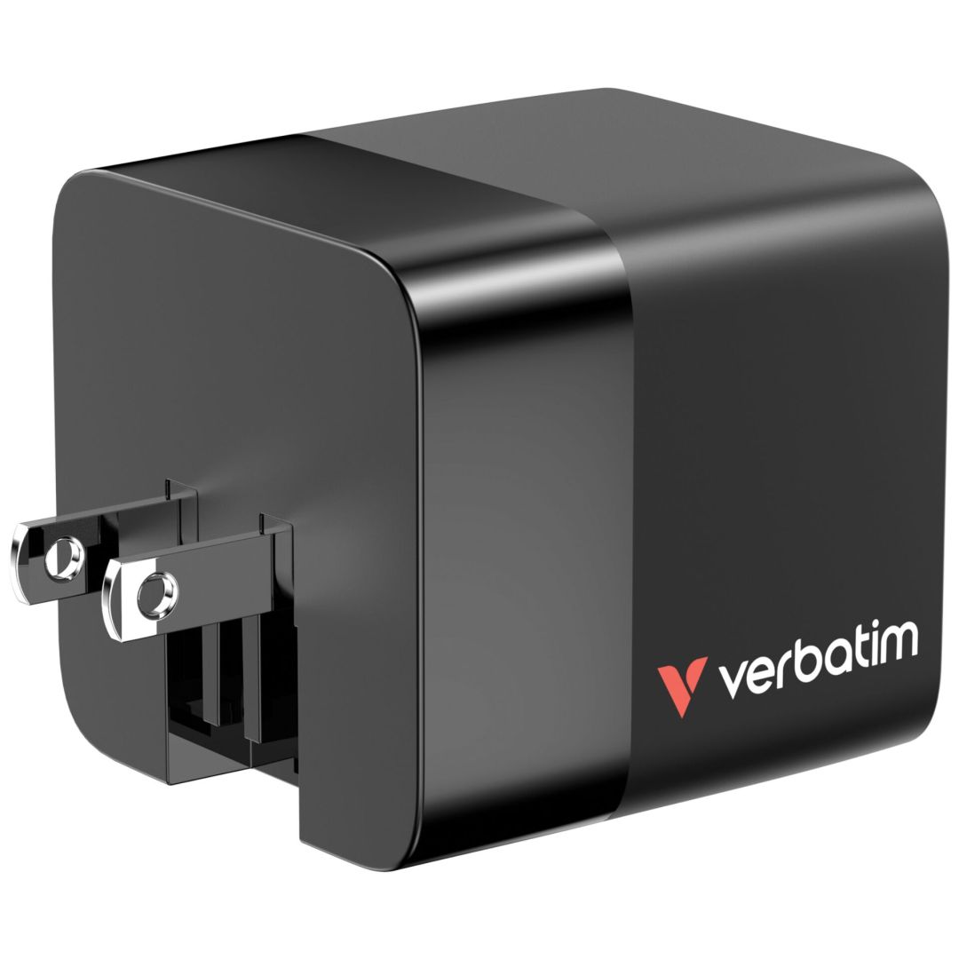 Verbatim GaN Wall Charger 65W 2 Port with Retractable Cable Black
