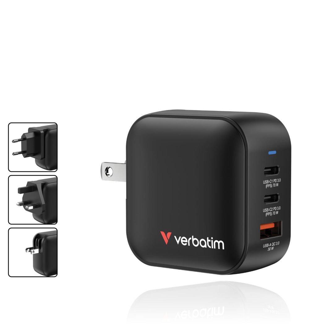 Verbatim Mini GaN Wall Charger 70W 3 Port Black