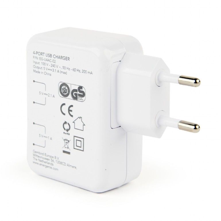 Gembird EG-U4AC-02 Universal USB Charger White