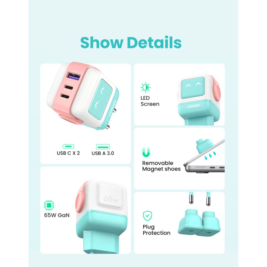 UGREEN Uni Charger 65W Pink/Blue