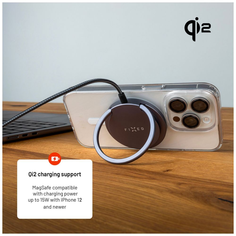 FIXED MagPad Qi2 vezeték nélküli töltő, MagSafe támogatás szürke