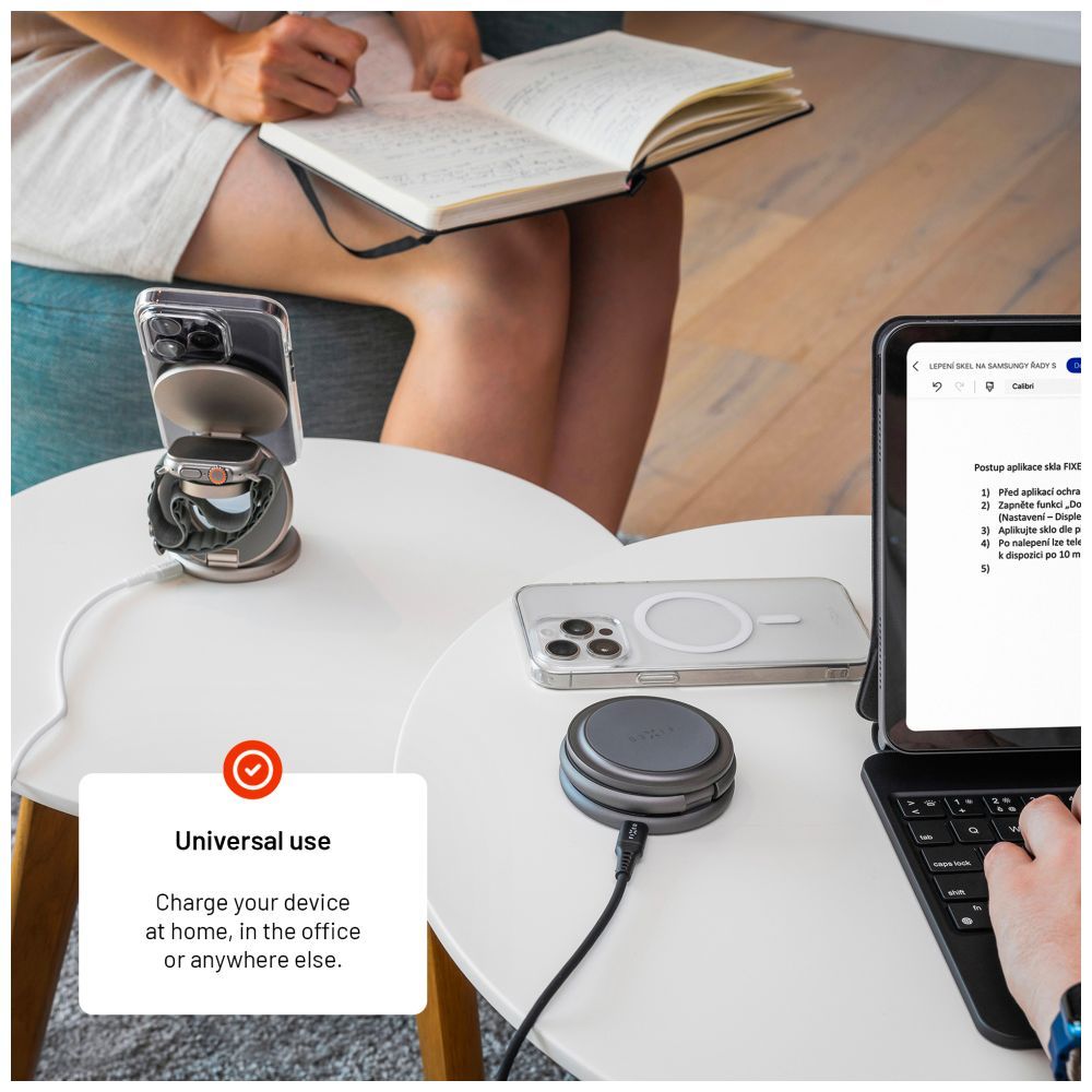 FIXED MagPowerstation Round vezeték nélküli töltő szürke