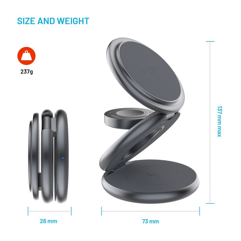 FIXED MagPowerstation Round vezeték nélküli töltő szürke