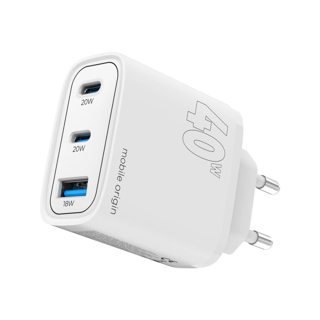 Mobile Origin GaN 40W Wall Charger MO13, 1 USB-A + 2 USB-C