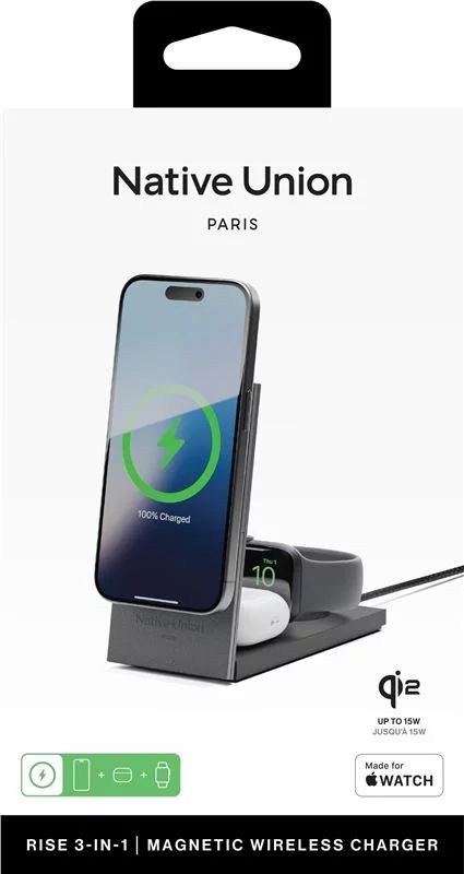 Native Union Rise 3-in-1 Qi2 wireless charger Black