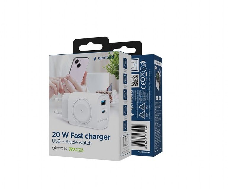 Gembird 2-in-1 20W Apple Watch + phone fast charger White