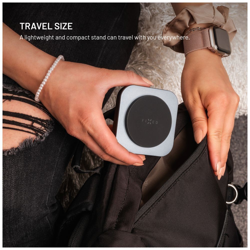 FIXED MagFlex vezeték nélküli töltő, 3 eszköz egyidejű töltése, MagSafe támogatás, szürke