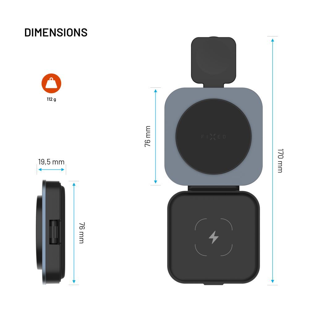 FIXED MagFlex vezeték nélküli töltő, 3 eszköz egyidejű töltése, MagSafe támogatás, szürke
