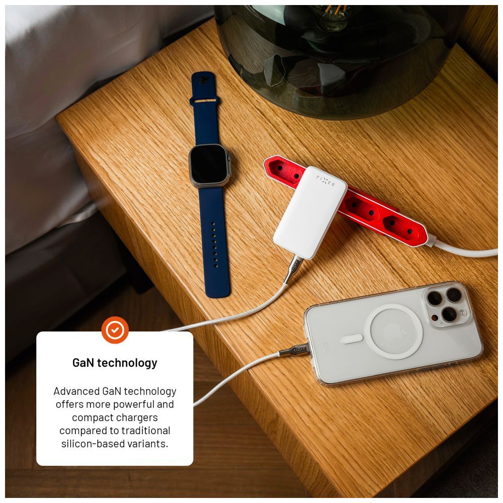 FIXED Slim Traveller 2xUSB-C utazási töltő világadapter GaN 45W, fehér