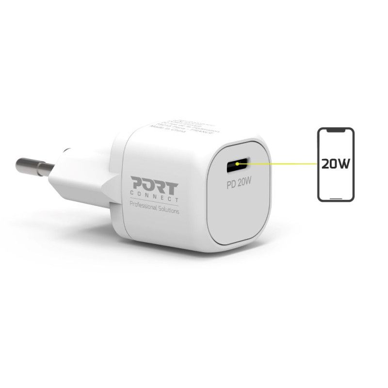 Port Designs 20W USB-C Pocket Wall Charger White