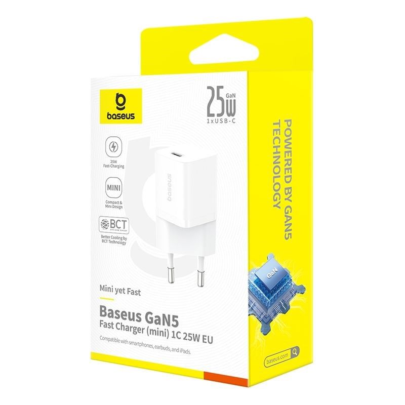 Baseus USB-C GaN5 mini 25W mains charger White