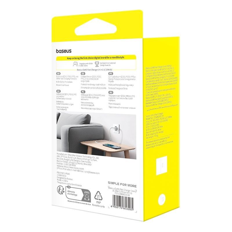 Baseus USB-C GaN5 mini 25W mains charger White