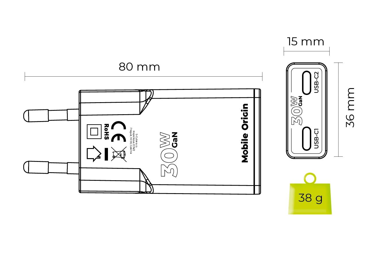 Mobile Origin MO18 - Dual USB-C GaN 30W Slim Charger