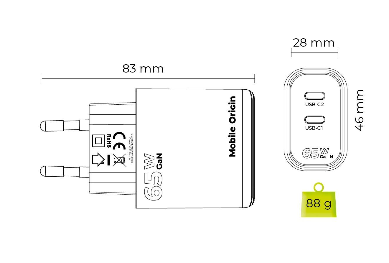 Mobile Origin MO19 - Dual USB-C GaN 65W Charger