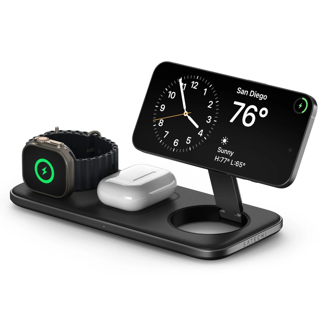 Satechi Qi2 Trio Wireless Charging Pad with Type A/C/G plugs Space gray