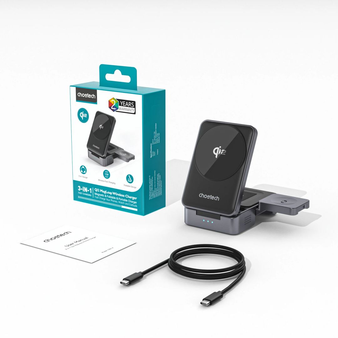 Choetech  T637-F 3in1 Qi2 MagLeap Wireless Charger Black
