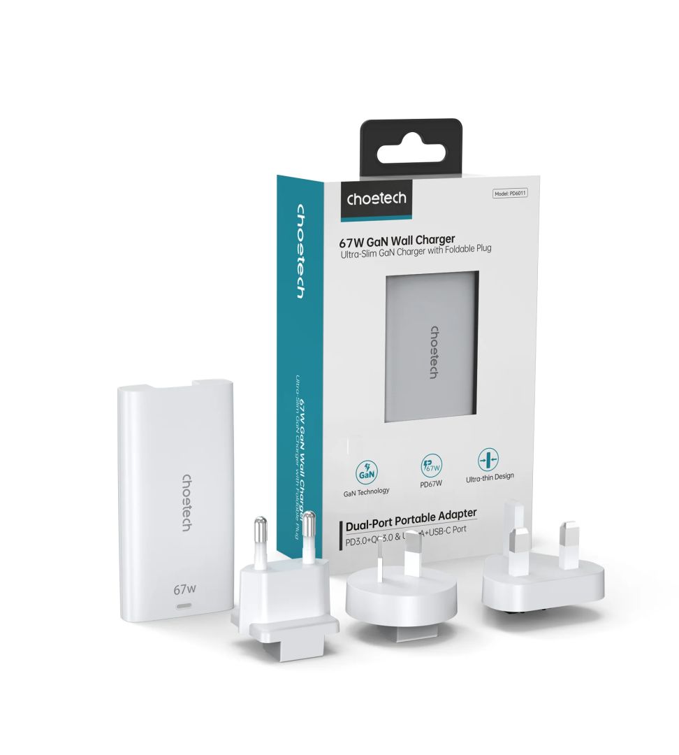 Choetech  PD6011 67W Dual-Port Portable GaN Adapter White