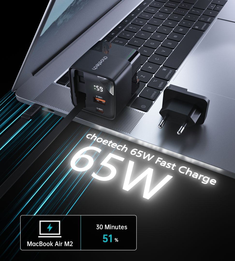 Choetech  PD6091 65W GaN Charger with Telescopic Module EU Black