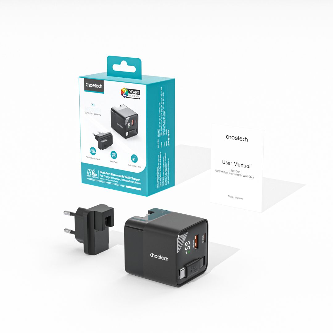 Choetech  PD6091 65W GaN Charger with Telescopic Module EU Black