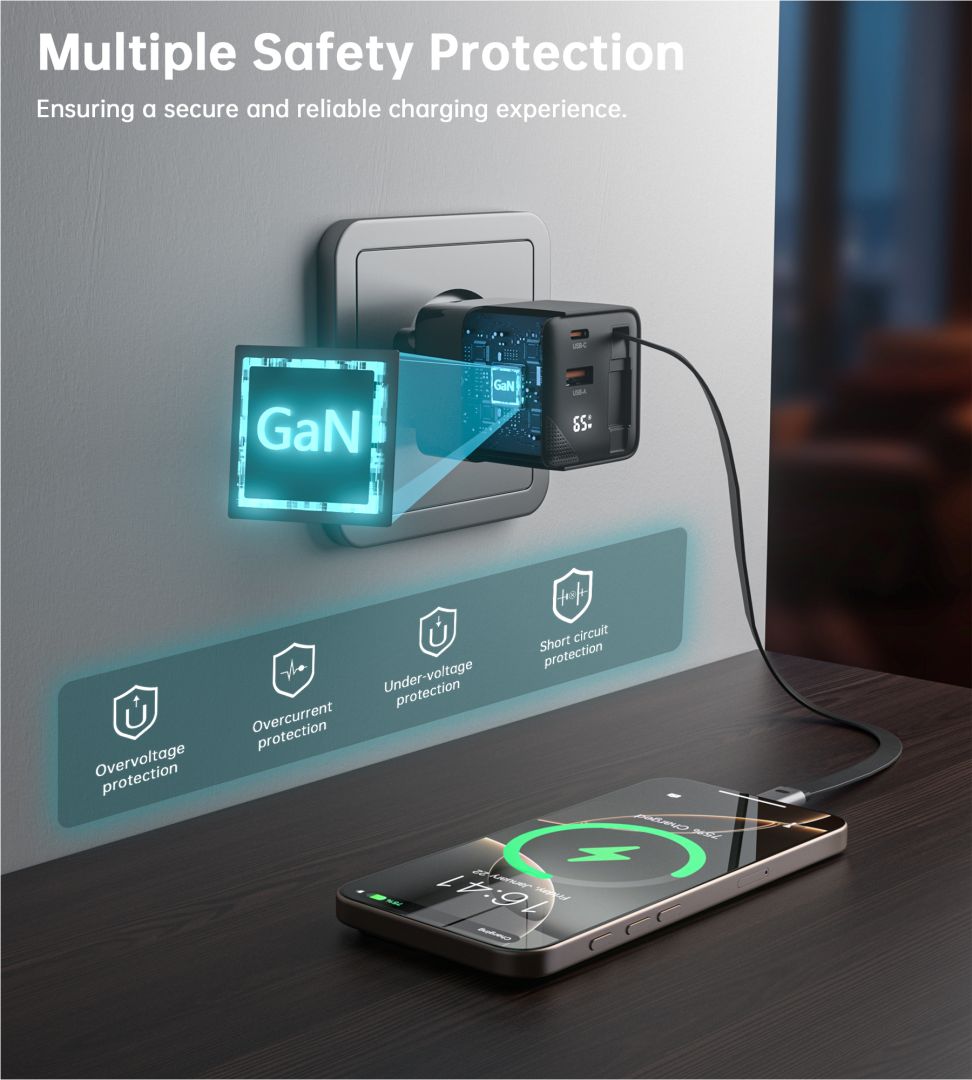 Choetech  PD6091 65W GaN Charger with Telescopic Module EU Black