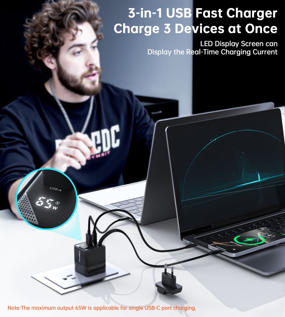 Choetech  PD6091 65W GaN Charger with Telescopic Module EU Black
