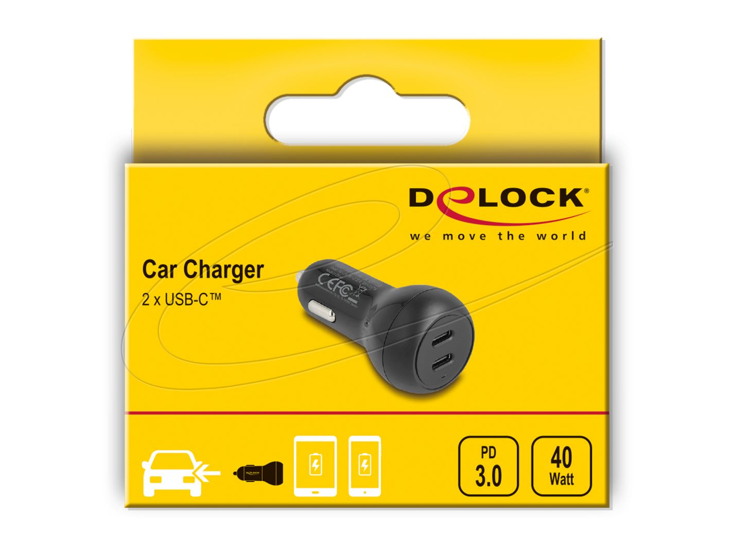 DeLock Car Charger 2 x USB Type-C™ PD 3.0 with 40W Black
