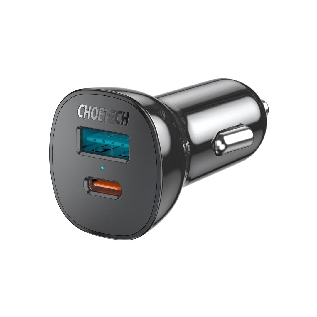 Choetech  TC0005 38W Dual-Port Car Charger PD20W Fast Charging with PD3.0 & QC3.0 Black