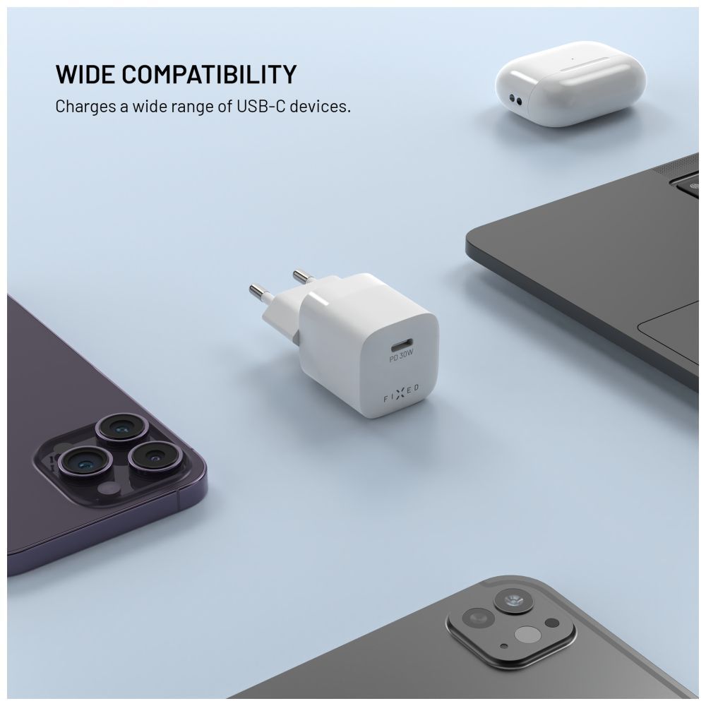 FIXED Mini GaN Charger 30W + USB-C/USB-C Cable White