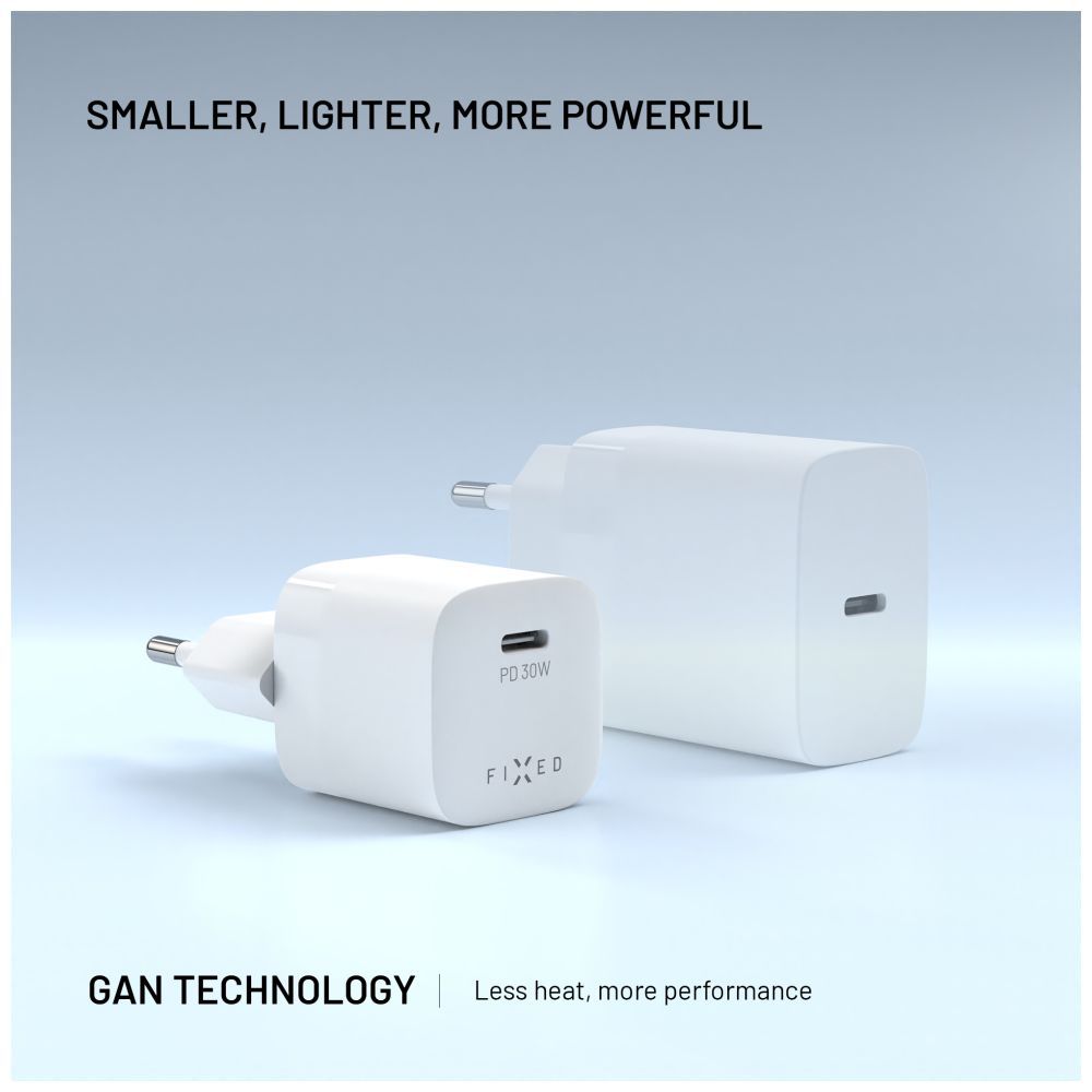 FIXED Mini GaN Charger 30W + USB-C/USB-C Cable White