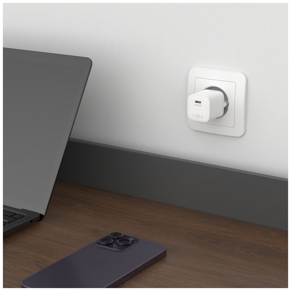 FIXED Mini GaN Charger 30W + USB-C/USB-C Cable White