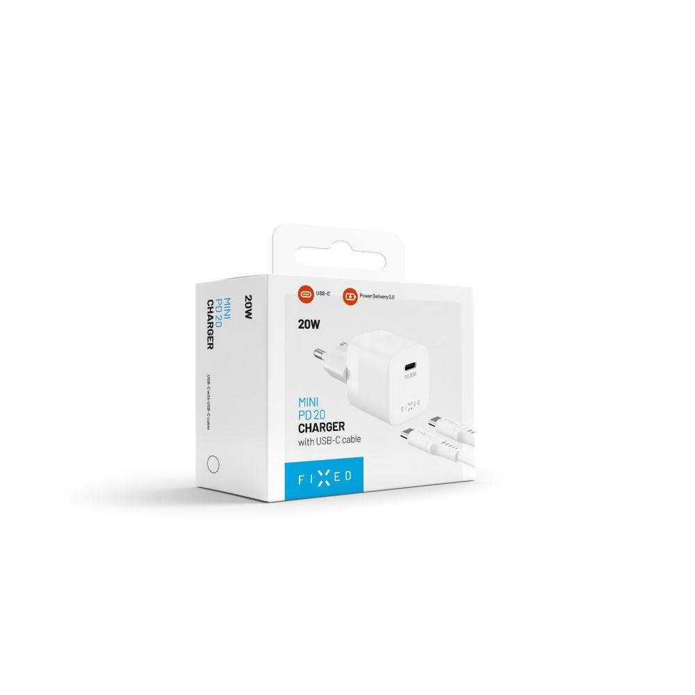 FIXED Mini Travel Charger 20W + USB-C/USB-C Cable White