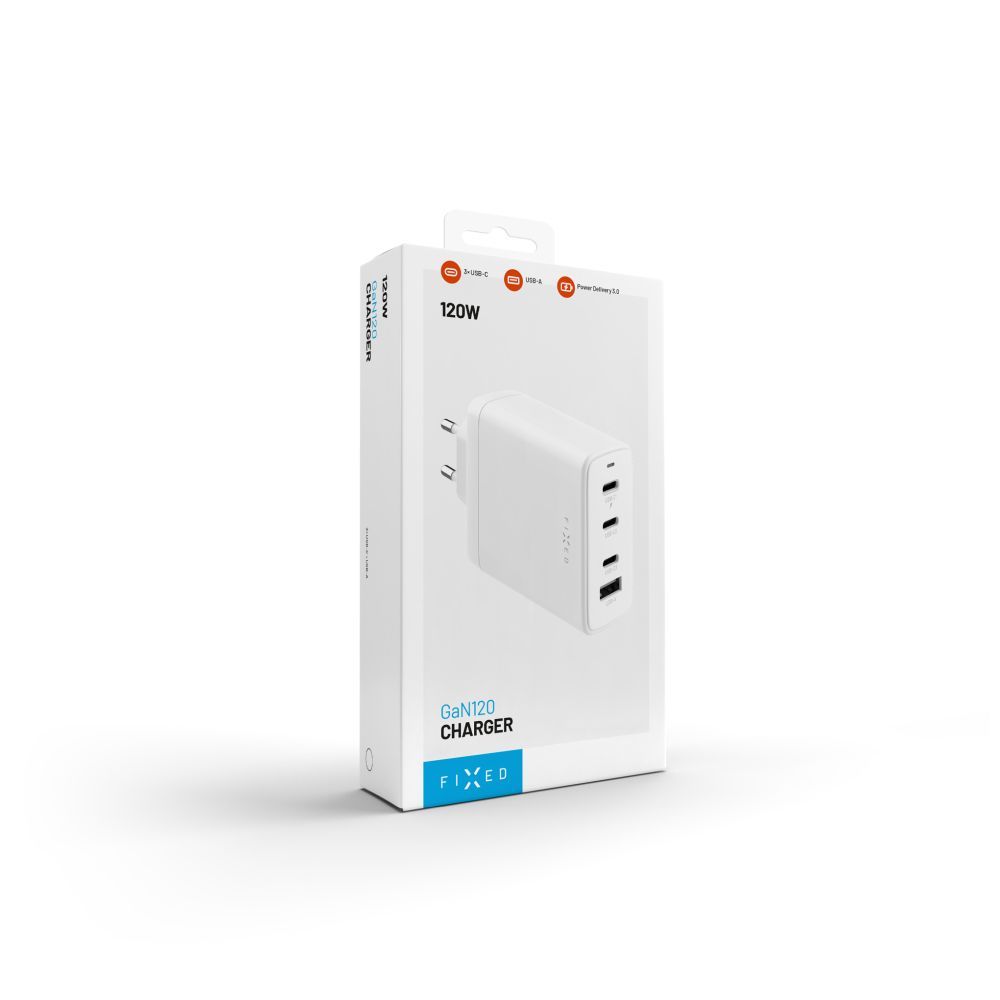 FIXED GaN 3xUSB-C/USB utazós töltő 120W, fehér