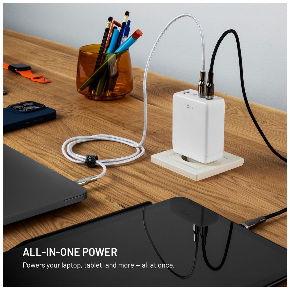 FIXED GaN 3xUSB-C/USB utazós töltő 120W, fehér