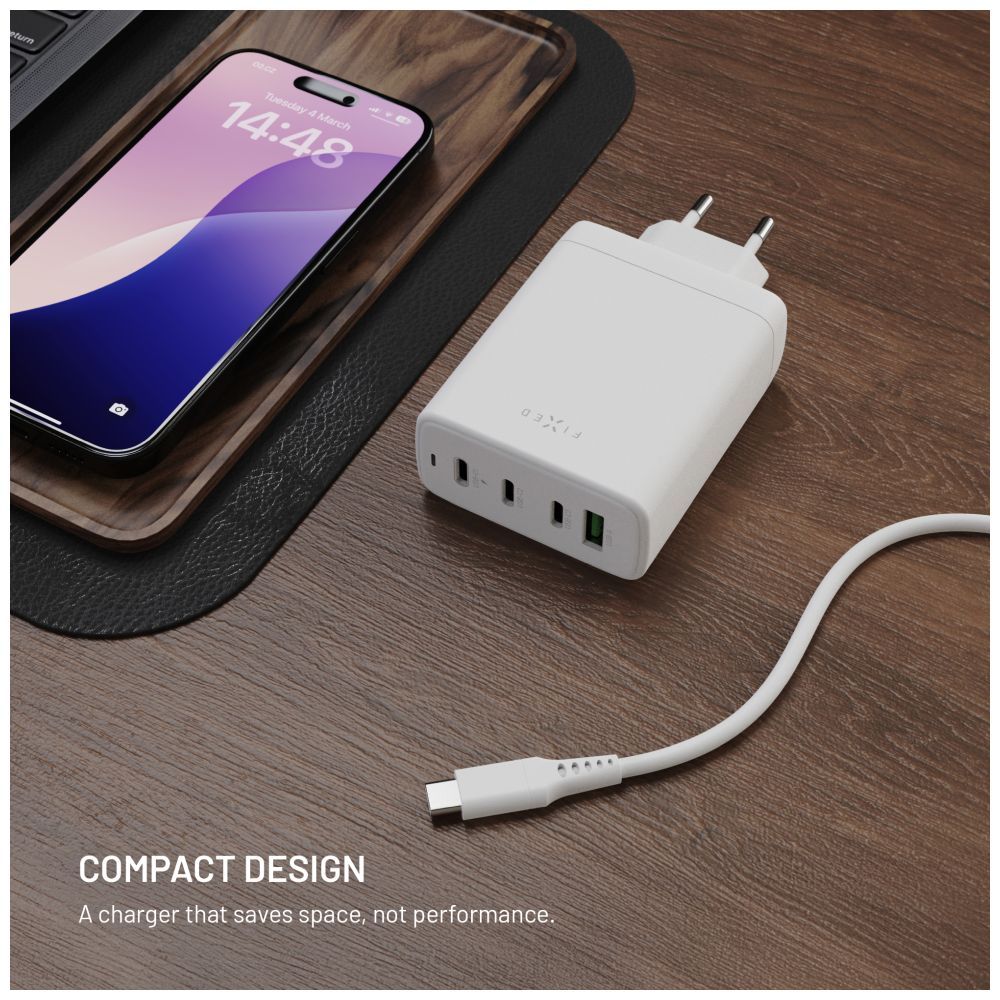 FIXED GaN 3xUSB-C/USB utazós töltő 120W, fehér