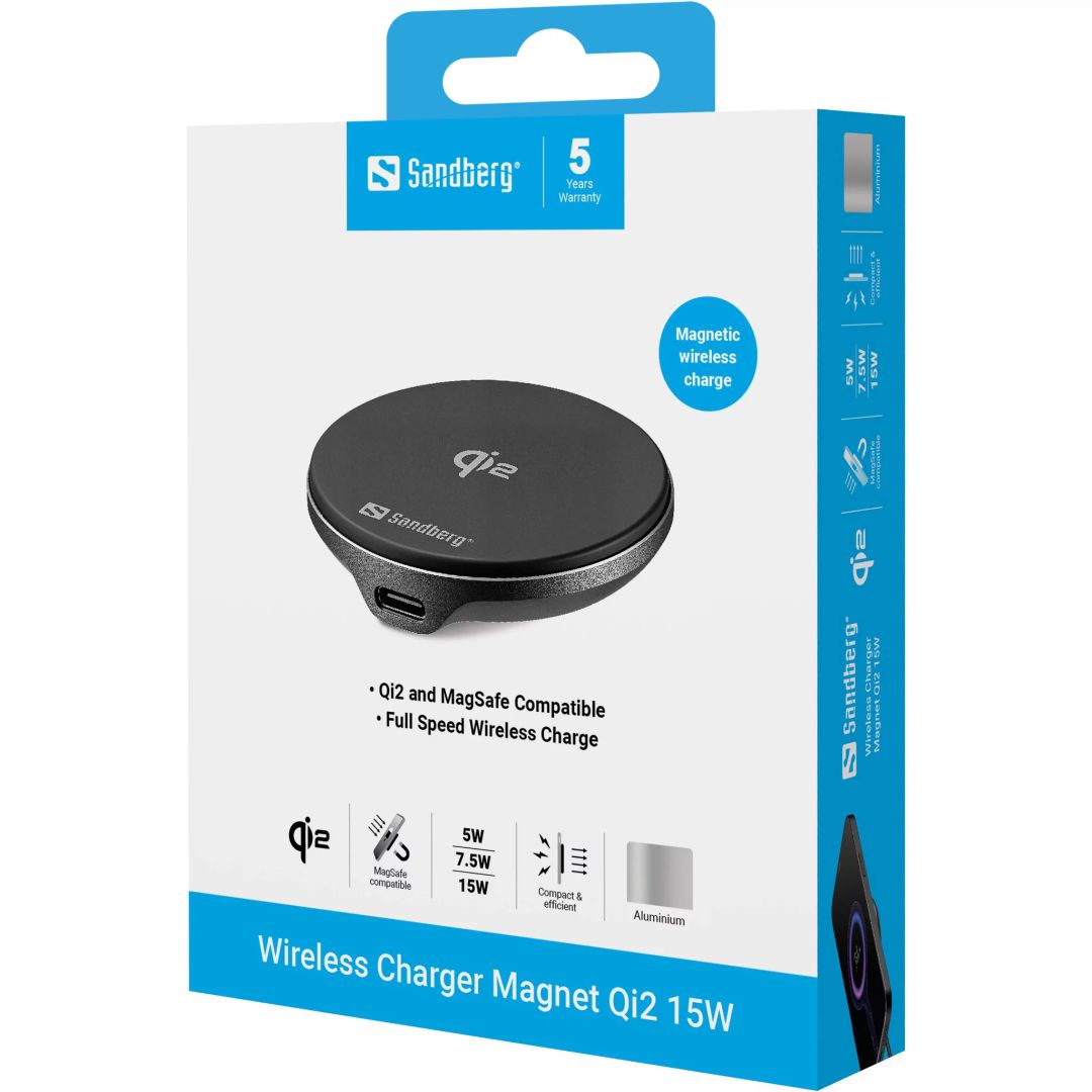 Sandberg Wireless Charger Magnet Qi2 15W Black