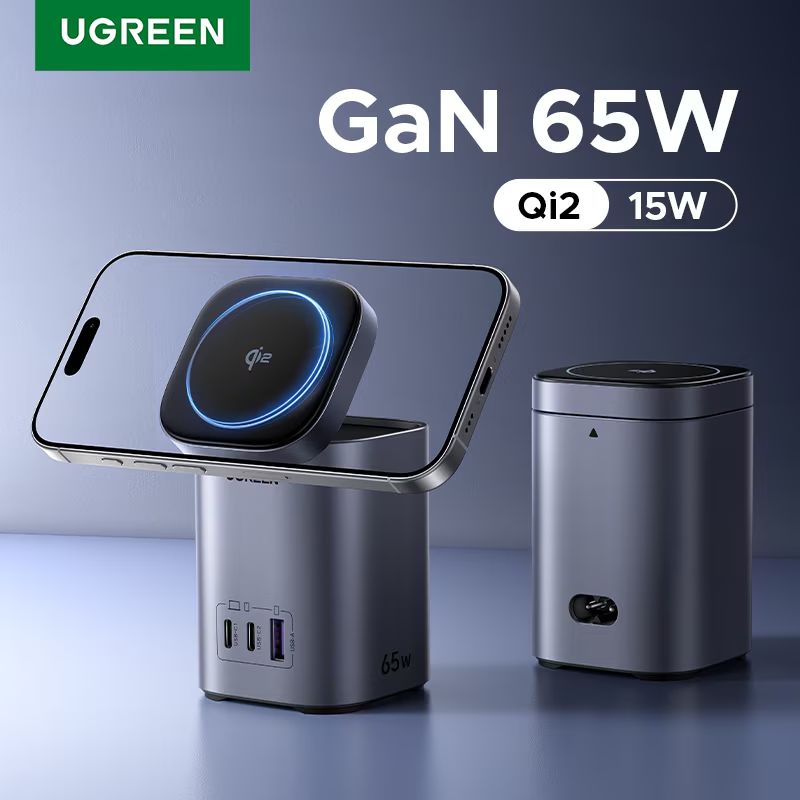 UGREEN Nexode 65W GaN 15W Qi2 Wireless Charger Grey