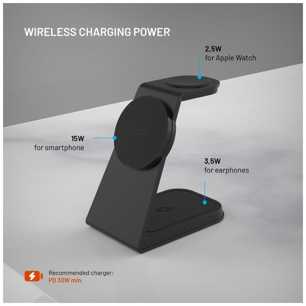 FIXED MagPowerstation vezeték nélküli töltő Alu 2, fekete