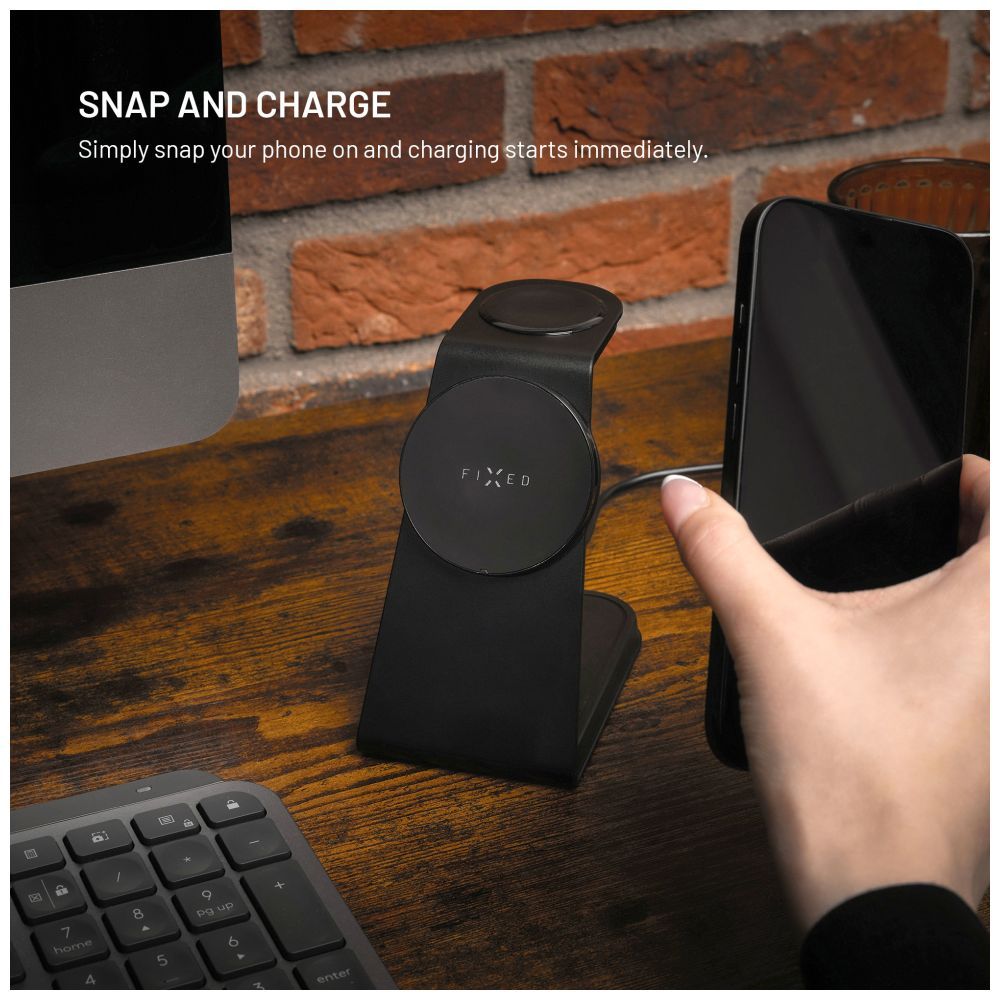 FIXED MagPowerstation vezeték nélküli töltő Alu 2, fekete