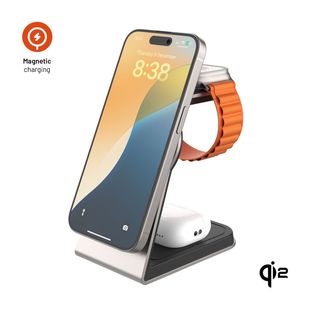 FIXED MagPowerstation vezeték nélküli töltő Alu 2, titanium