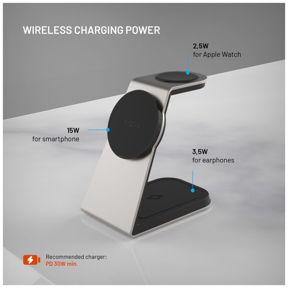FIXED MagPowerstation vezeték nélküli töltő Alu 2, titanium
