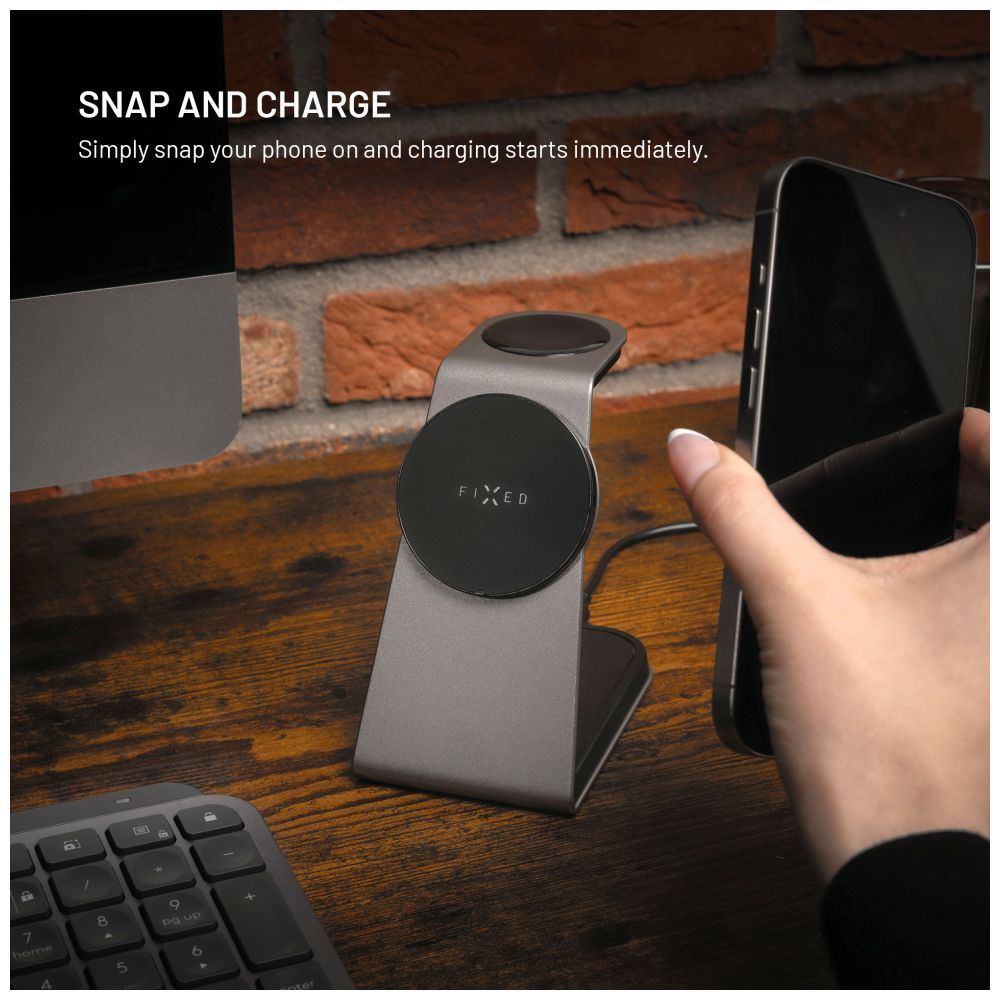 FIXED MagPowerstation vezeték nélküli töltő Alu 2, titanium