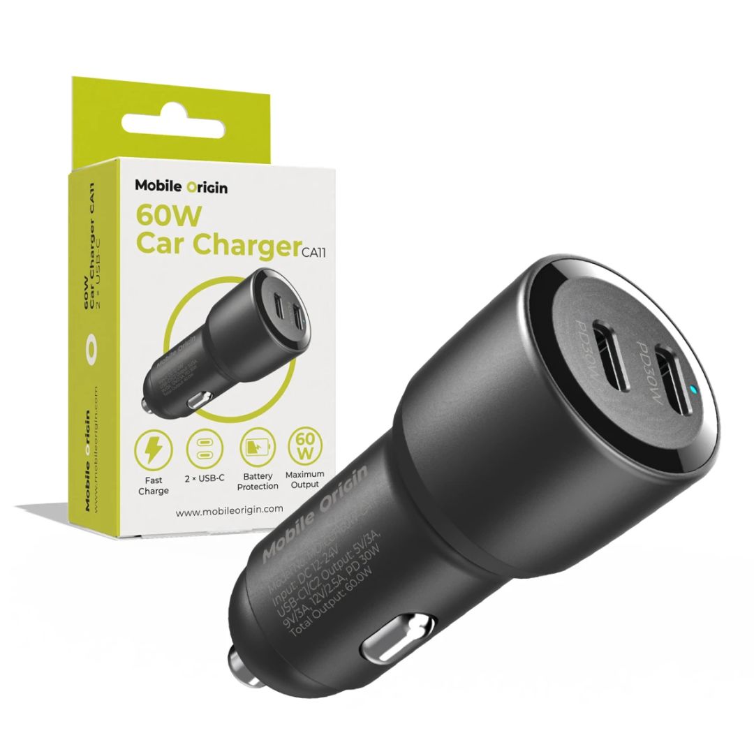 Mobile Origin Car Charger 60W 2 USB-C CA11 Black