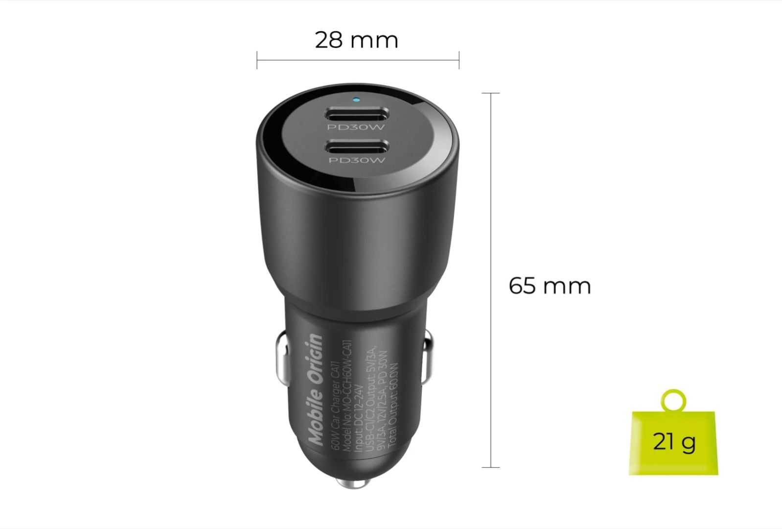 Mobile Origin Car Charger 60W 2 USB-C CA11 Black