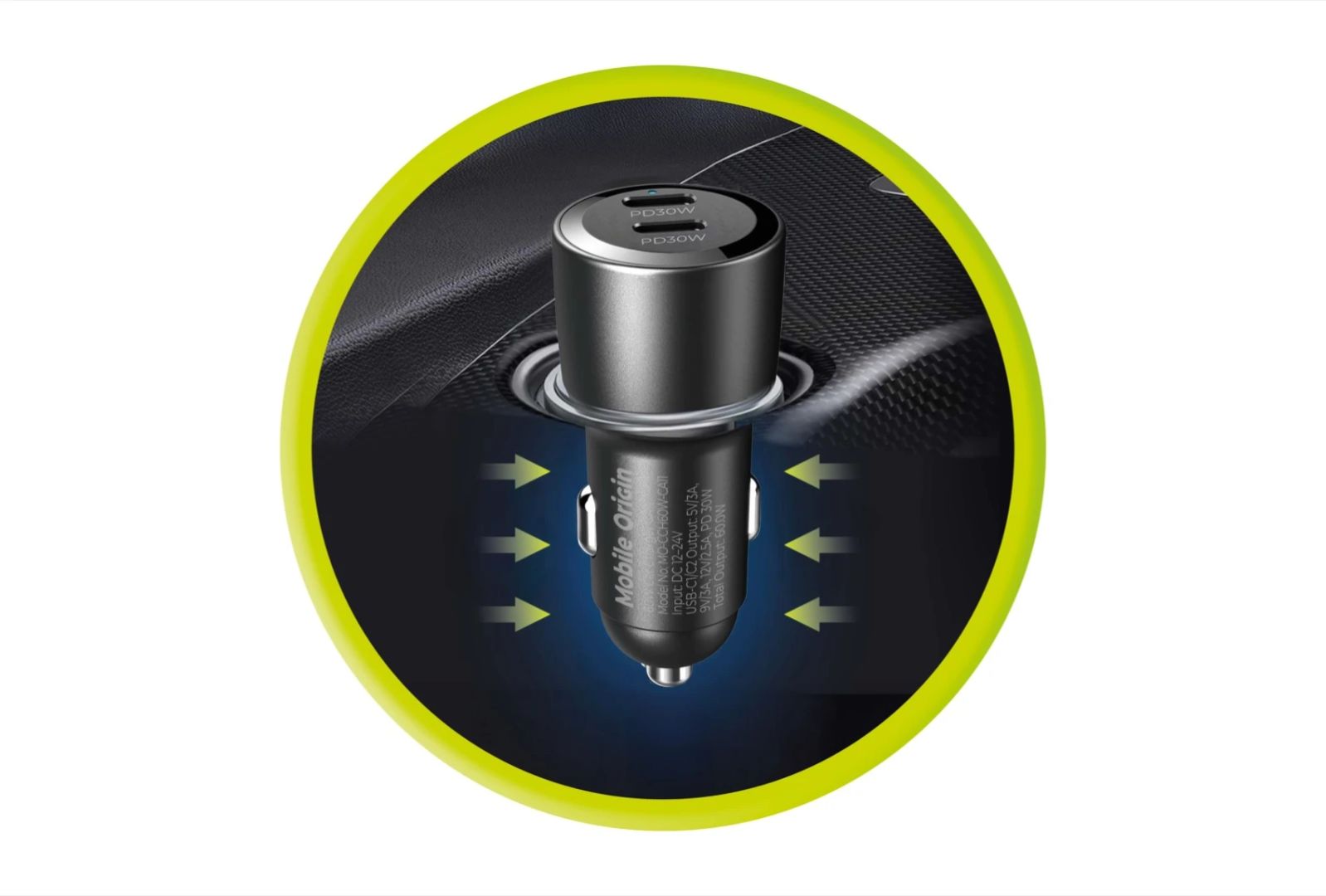 Mobile Origin Car Charger 60W 2 USB-C CA11 Black