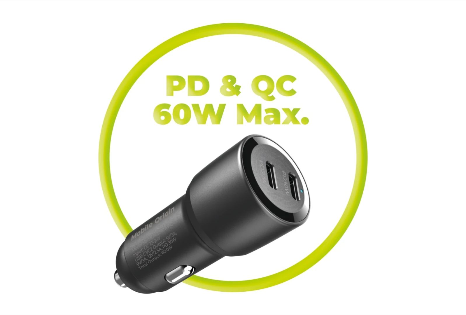 Mobile Origin Car Charger 60W 2 USB-C CA11 Black