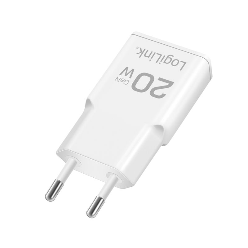 Logilink Dual-USB GaN charger 20W extra slim 1x USB-C (PD) 1x USB-A (QC) White