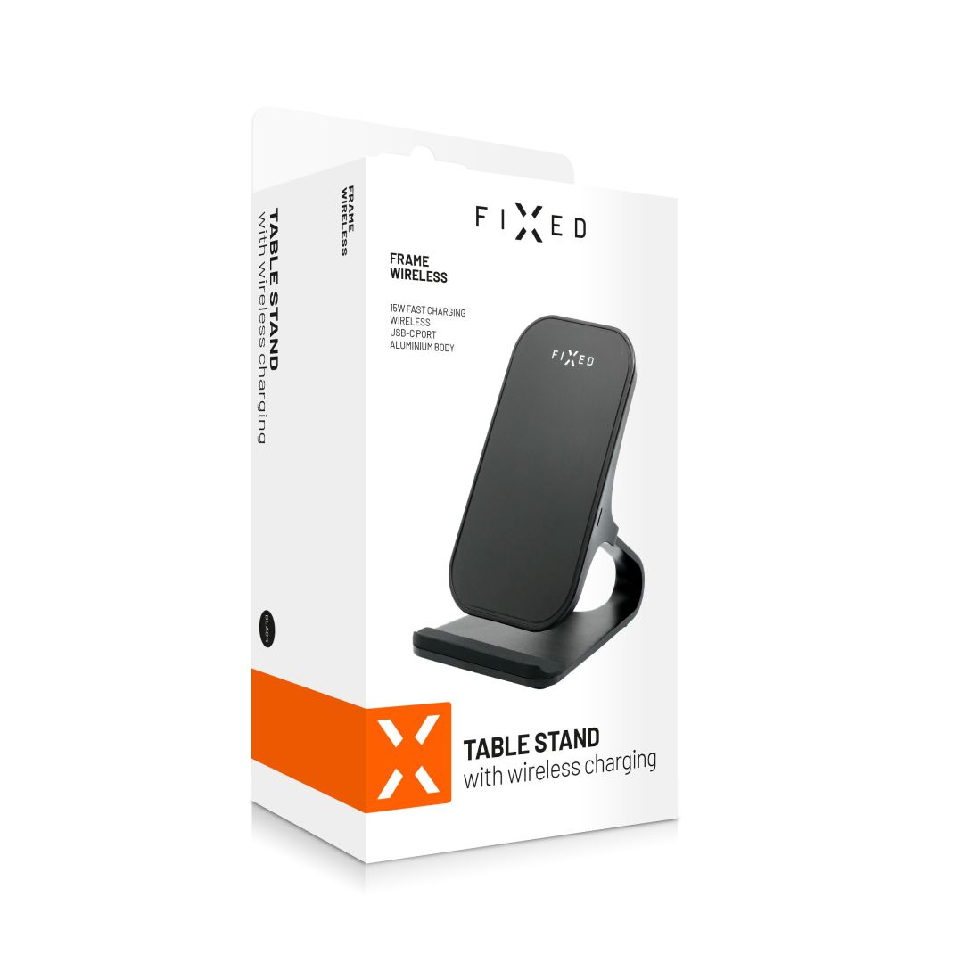FIXED Frame vezeték nélküli állvány gyors vezeték nélküli töltéssel 15W, fekete