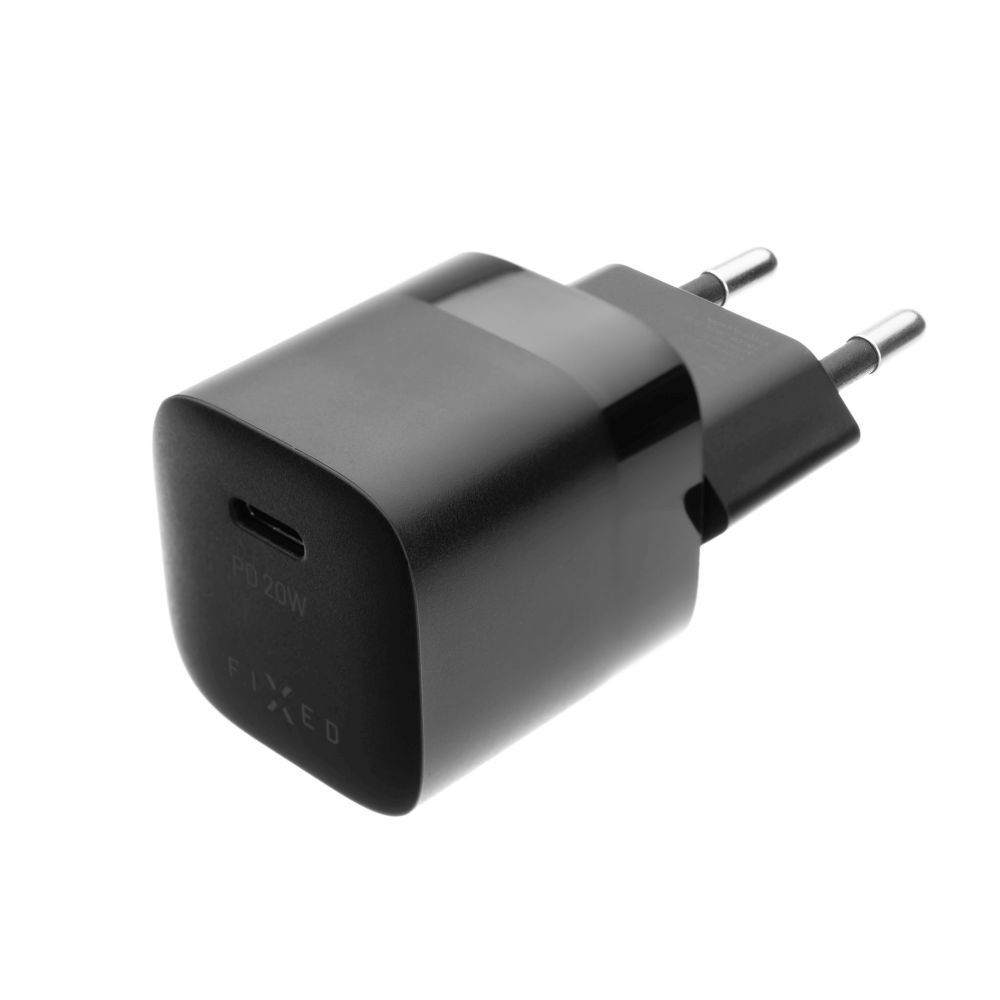 FIXED Mini hálózati töltőkészlet USB-C kimenettel és USB-C/Lightning kábellel 20W 1m, fekete