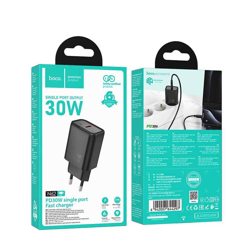 Hoco N62 Gentle PD Wall Charger Black